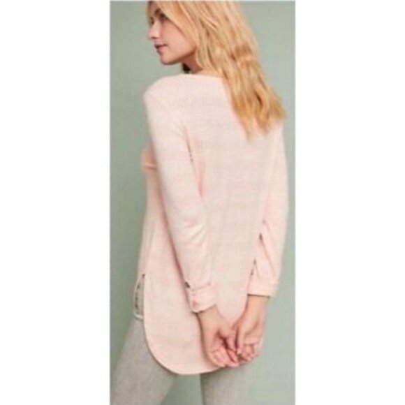 Anthropologie  Akemi + Kin Pink Sylvie Pointelle Knit Long Sleeve Roll Tab Top S - Picture 6 of 16